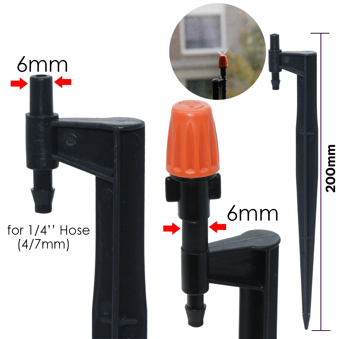 KESLA-Suporte para estaca de irrigação por gotejamento, conexão por aspersão, 1/4 ''mangueira, 20cm, 6, 7,5mm, Bonsai, 10 peças