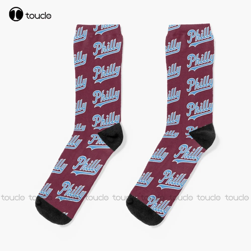 Philly Script - Burgundy Socks Sports Socks Christmas Gift Unisex Adult Teen Youth Socks Custom 360° Digital Print Women Men