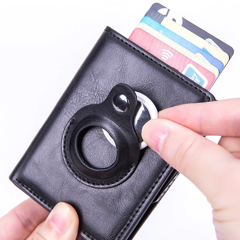 2022 New PU Leather Card Holder Bank Wallet GPS Locator Tracker Anti-lost Device Sleeve Cover For Apple Airtags Protective Case