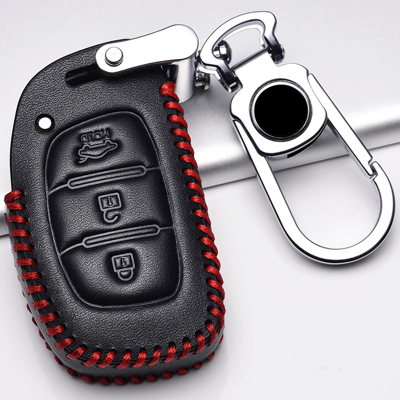 Leather Key cover Remote Car Key Case For Hyundai IX25 IX35 I20 I30 I40 hb20 Santa Fe Creta Solaris 2017 3 Buttons Key Shell