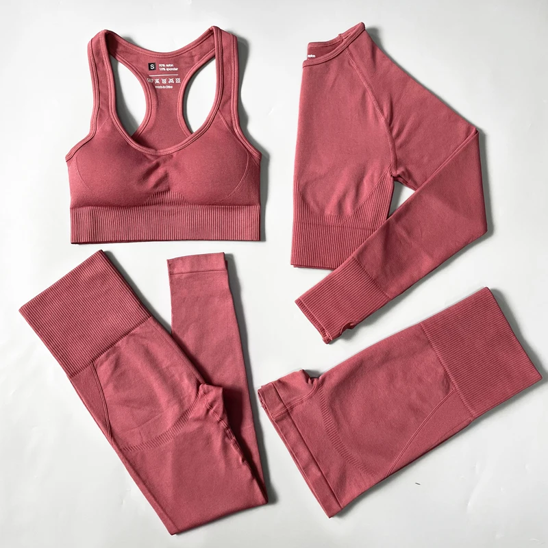 2/3/4PCS Seamless Women Yoga Set Workout Sportswear Gym Clothing Fitness Long Sleeve Crop Top High Waist Leggings Sports Suits