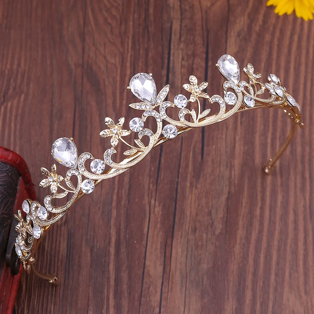 Gold Color Crystal Rhinestone Crown and Tiara Wedding Hair Jewelry Accessories For Women Bridal Tiaras Headpiece Girls Headbands