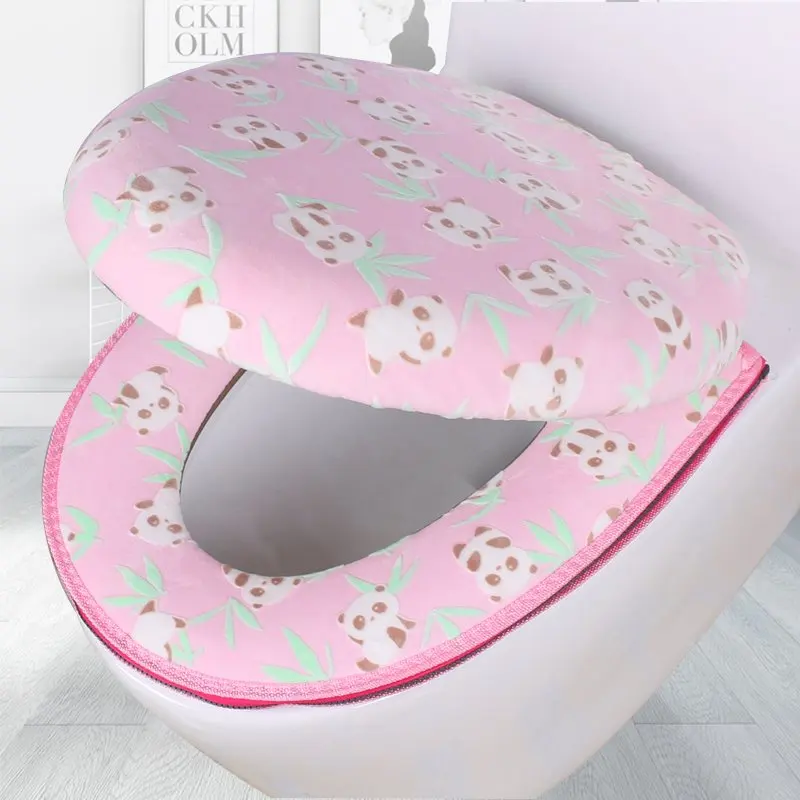 Zipper Two-piece Toilet Seat Case Kawaii Pattern Toilet Sitting Cover Warm Seat Cover For Toilet Closestool Pad Bathroom Decor