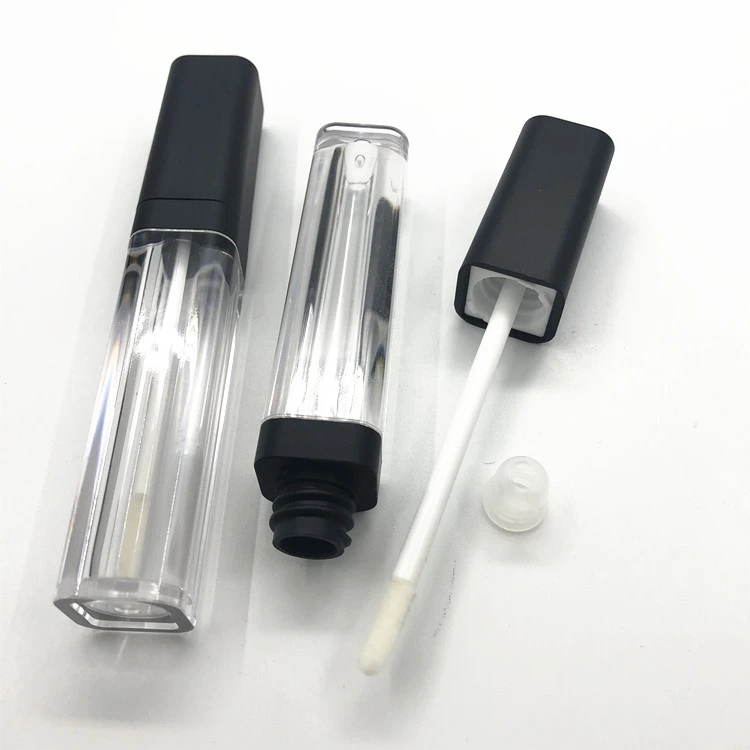 Bouteille de brillant à lèvres transparente carrée en plastique de 6ML, récipient cosmétique vide, Tube de voyage, conteneurs de brillant à lèvres avec couvercle noir, 100 pièces/lot