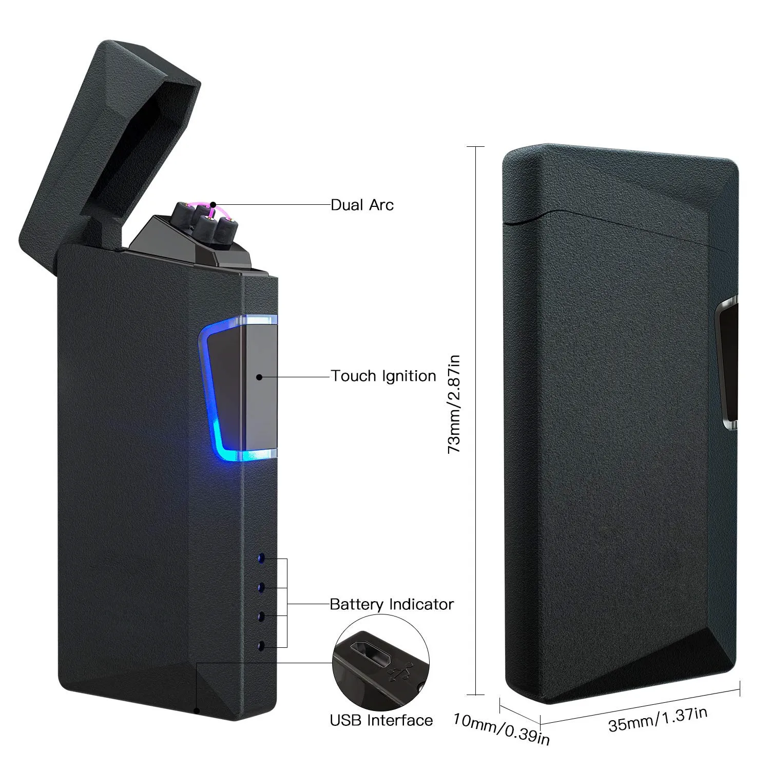 Electronic USB Big Flame Lighter Pulse, Windproof, Double Arc, Electric Lighters, Plasma, Flameless, Christmas Gift