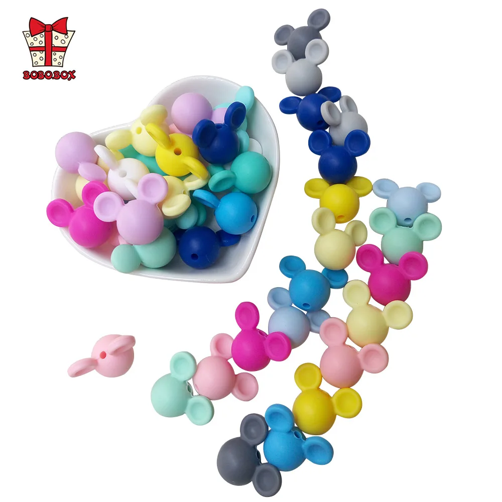 BOBO.BOX 10pcs Mickey Silicone Beads Food Grade Baby Teether Toy Soft Chew Teething BPA Free DIY Charm Necklace Silicone Perle