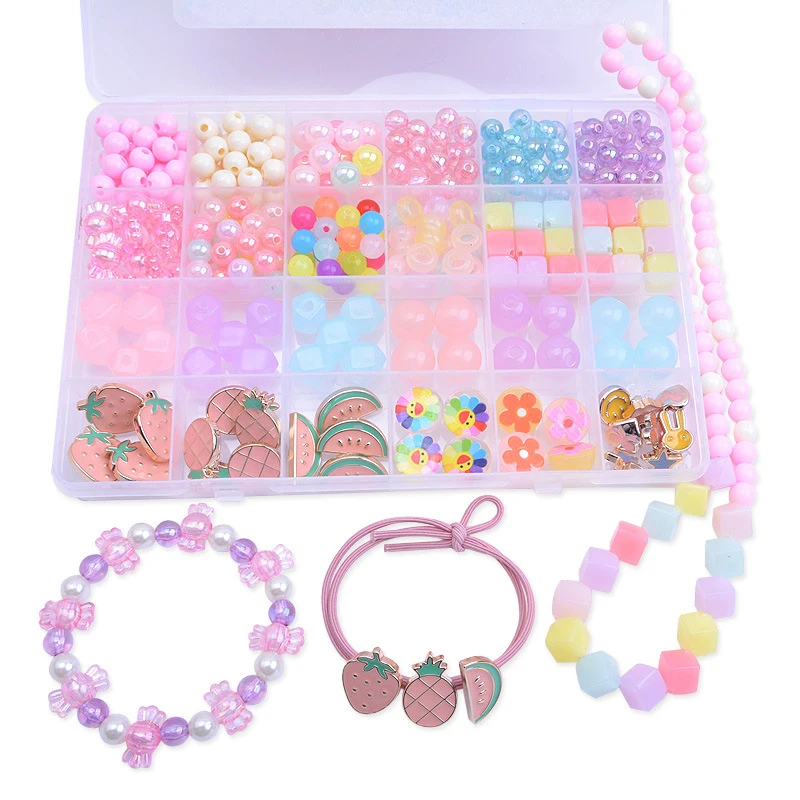 Kit para fazer pulseiras grânulos brinquedos para crianças diy 24 grade artesanal fazer quebra-cabeças contas para meninas kit meninas brinquedos