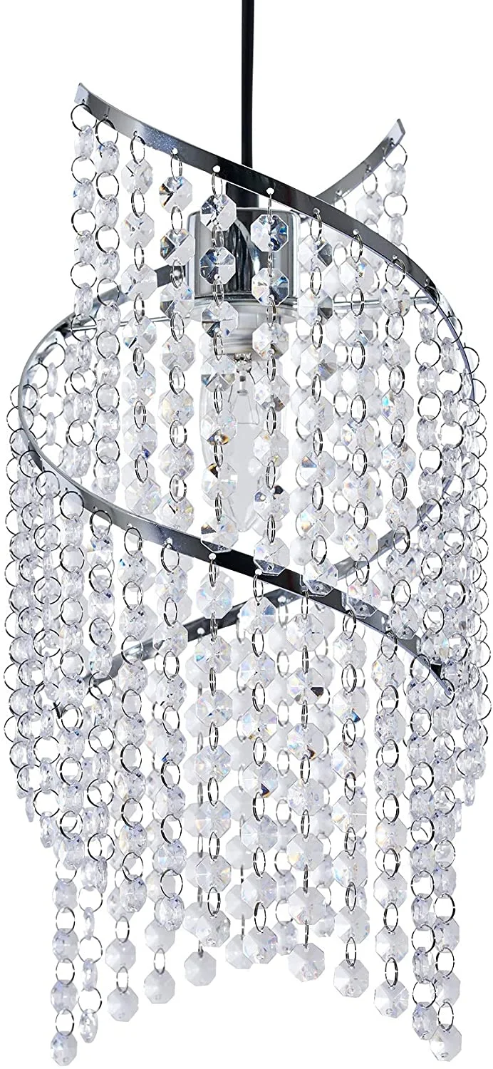 K9 Crystal Long Beaded Ceiling Light Cover Spiral Droplet Frame Light Fitting Pendant Shade - (Clear, Without Light Cord Kit)