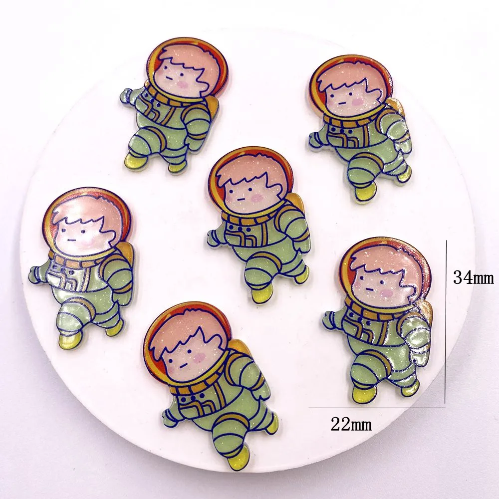 Kawaii Colorful Glitter Astronaut Rocket Alien Flatback Acrylic Sheet Miniature Pattern Applique DIY Scrapbook Home Decor Craft