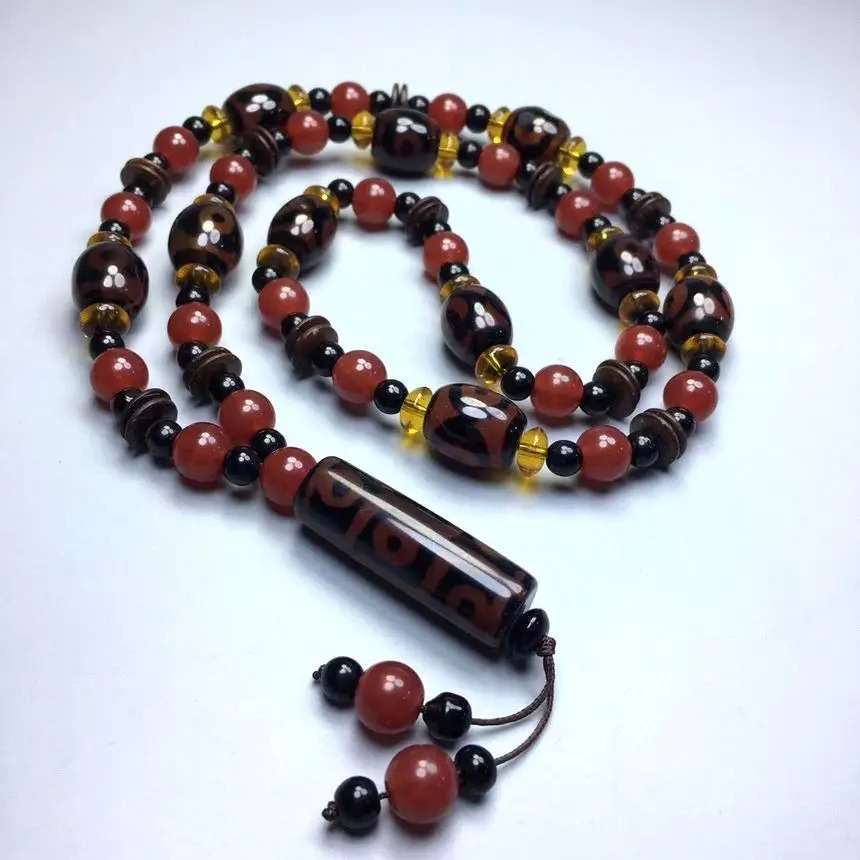 Admirable Tibetan Dzi Bead Pendant 9 Eyes Amulet Carnelian Agate Mala Hanging Necklace Magical Bless