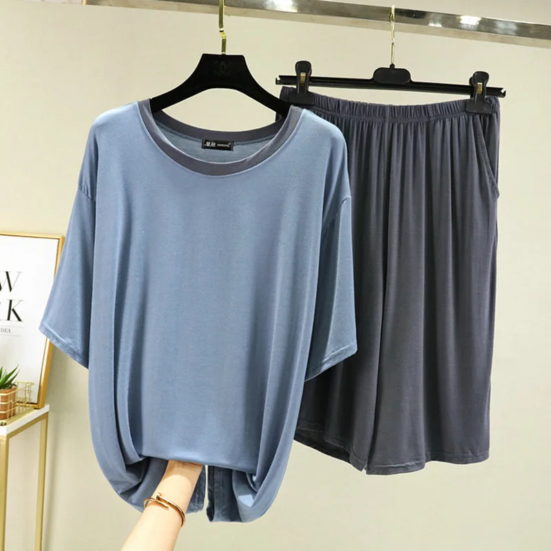 

Summer Men's Pajamas Modal Splicing Round Neck Pullover Five-Point Sleeves Shorts Two-Piece Casual Simple Thin Homewear