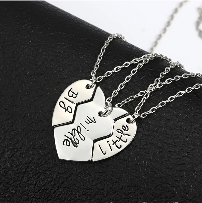 Three Piece Set Heart Letter Sister Necklace Elegant Girl Friendship Pendant Best Friend Jewelry Birthday Gift Selection