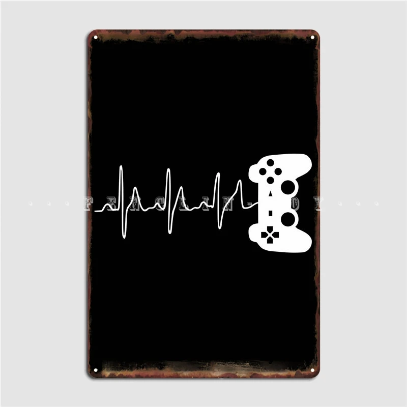 Gamer Heartbeat Metal Sign Funny Cinema Living Room Pub Garage Wall Decor Tin Sign Posters