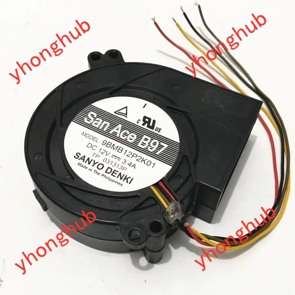 Sanyo Denki 9BMB12P2K01 DC 12V 3.4A 97x97x33mm 4-Wire Server Blower Fan