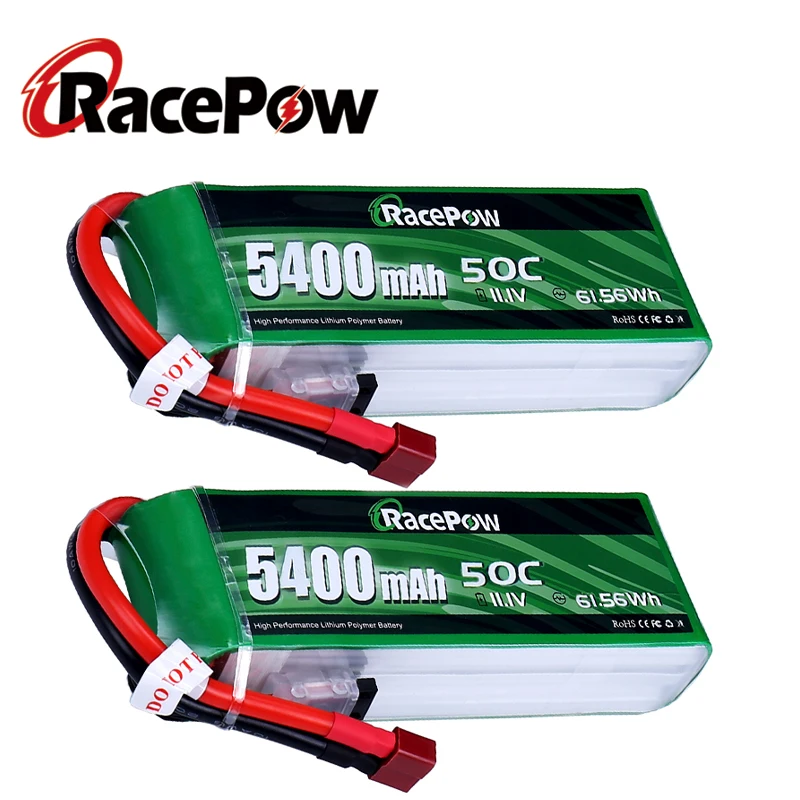 RacePow 11.1V 50C 5400mAh 3S RC Car Battery Pack with T Deans Plug for Traxxas 1/10 RC Car Tank Boat Airplane Helicopter 2 units