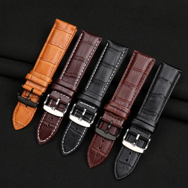 18mm 20mm 22mm Soft Calf Genuine Leather Watch Strap Watch Band for Tissot Seiko Accessories Butterfly Buckle Wristband