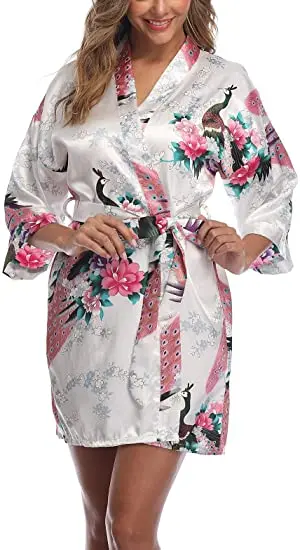 Fashion Satin Robe Female Bathrobe Sexy peignoir femme Silk Kimono Bride Dressing gown sleepwear Night Grow For Women