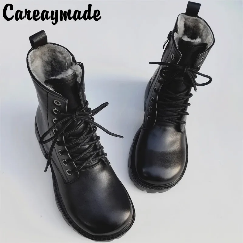 Careaymade-Genuine Leather women's shoes,Fashion boots muffin thick soled big head short boots,original high top warm boots