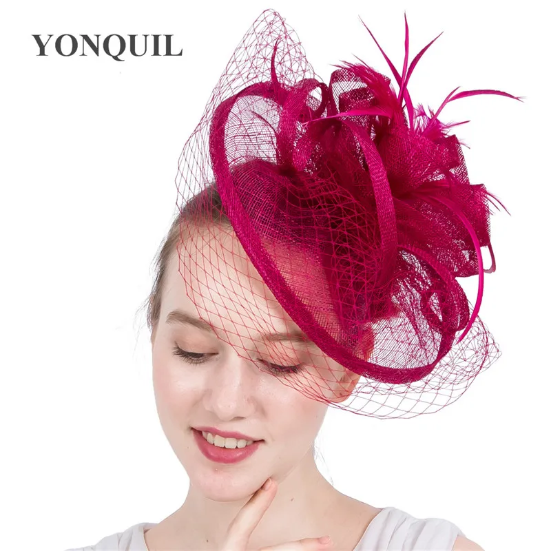 Elegant Women Sinamay Fascinators With Feather Millinery Cap Hair Pin Derby Event Occasion Church Hats Wedding Hair Accessories