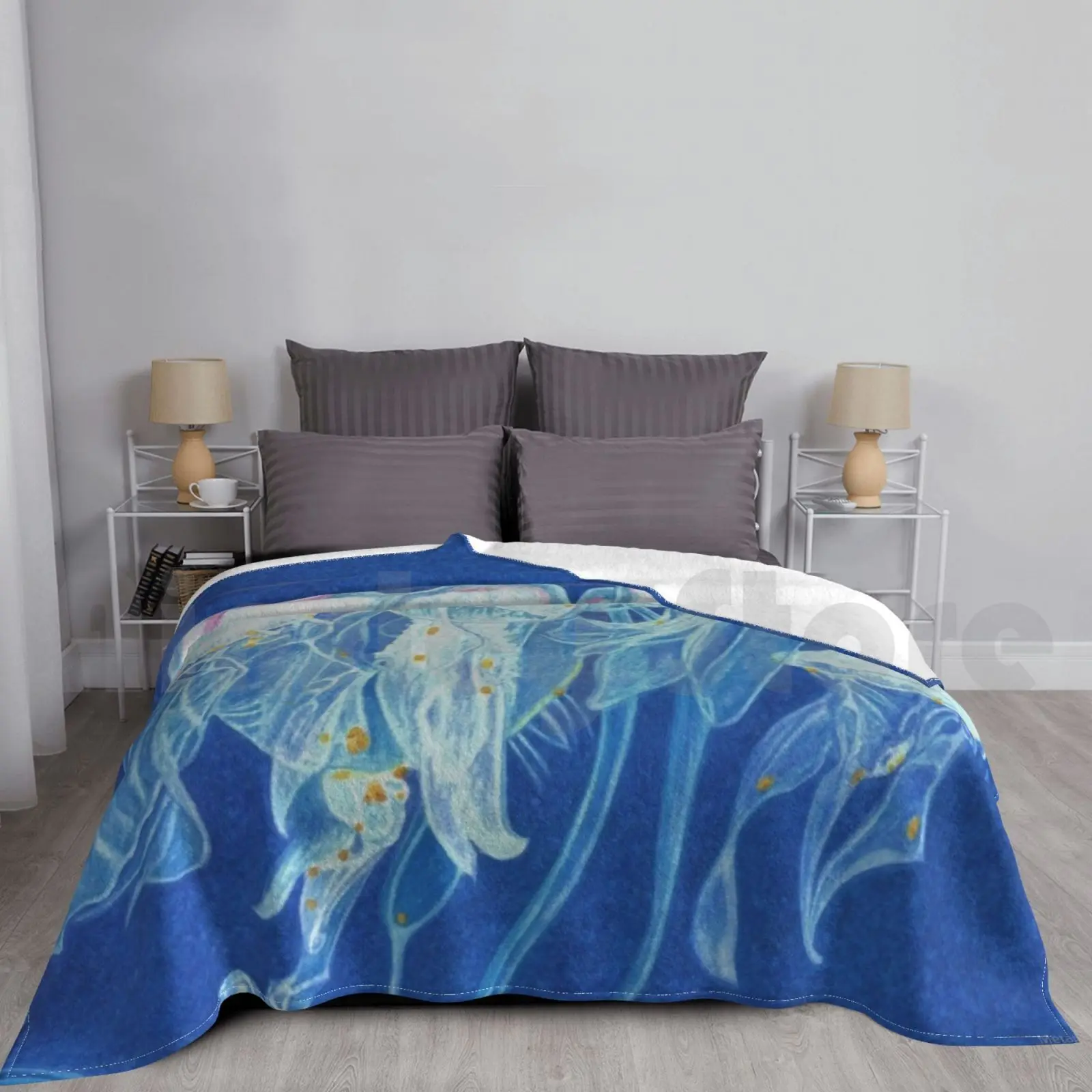 Anglesey Jellyfish Blanket For Sofa Bed Travel Anglesey British Britain Wildlife Jellyfish Marine Coastal Wales