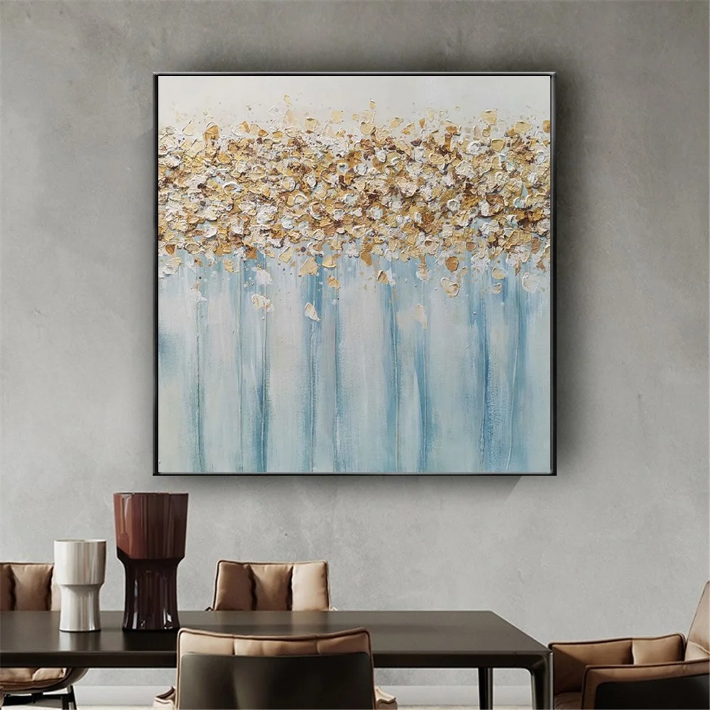 Handpainted Oil Painting On Canvas Knife Thick Oil Gold Flower Modern Wall Art Picture Sofa Mural For Living Room Home Decor