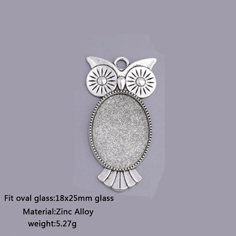 10pcs/lot Owl charm Pendant Base Setting Blank Bezel Tray Fit Oval 18X25mm Oval Glass Cabochon Dome Cameo For DIY Jewelry Making