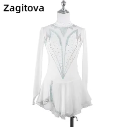 ZAGITOVA Figure Skating Performance Dress Girls Women Ice Skating Skirt In Black White Butterfly Shape Rhinestones Mesh Skirt