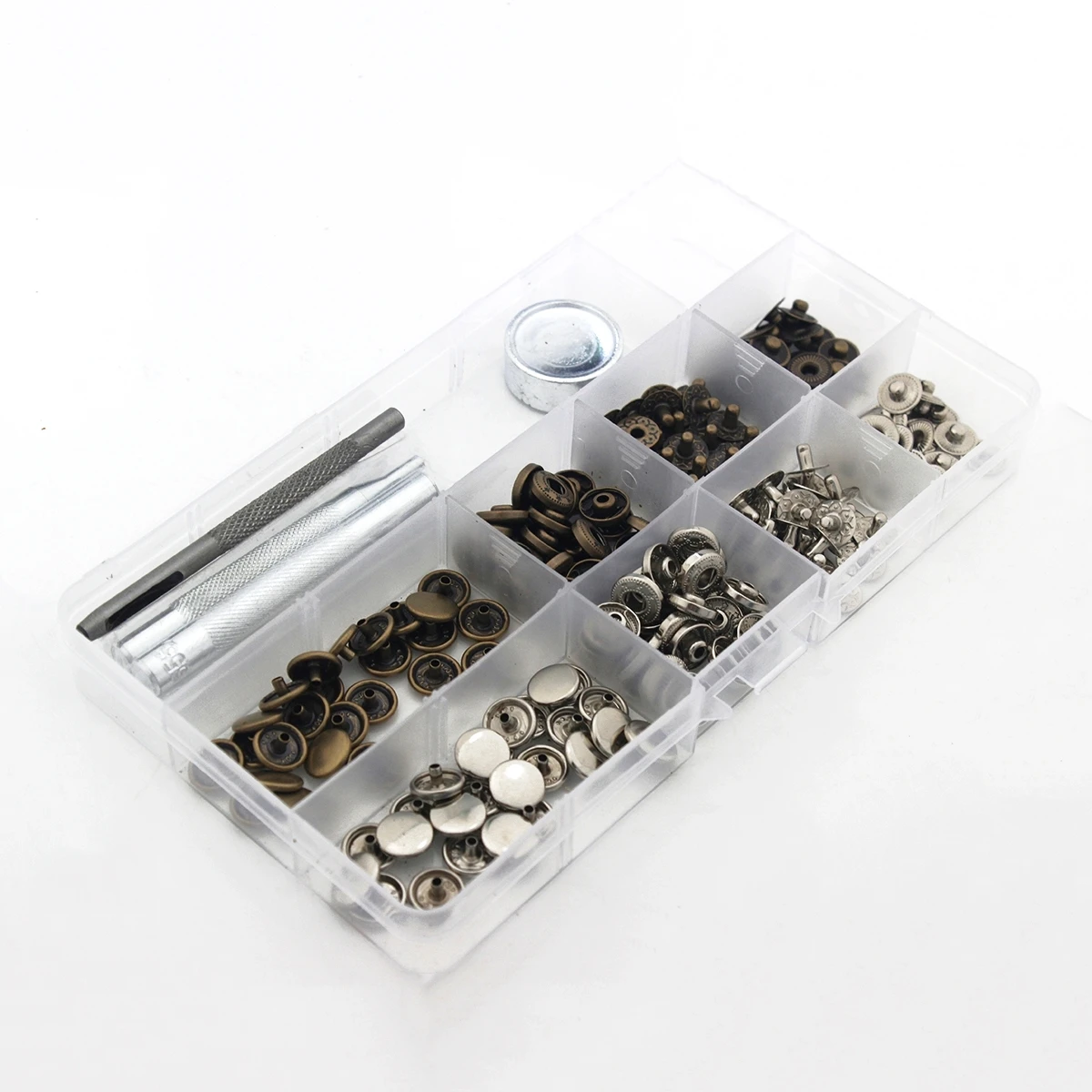 50 Sets Metal Snap Fasteners & Installation Tool Set Button for DIY Leather Craft Garment Repairing Accessories 4 Sizes