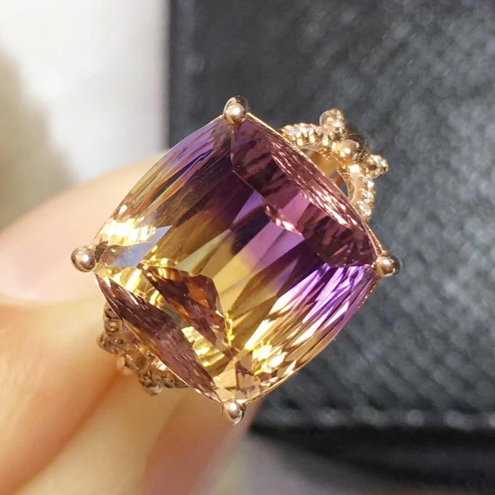 

Natural Ametrine ring 18k gold match Natural South Africa Diamond rings 9ct Specifications 12*12mm passable adjust ring