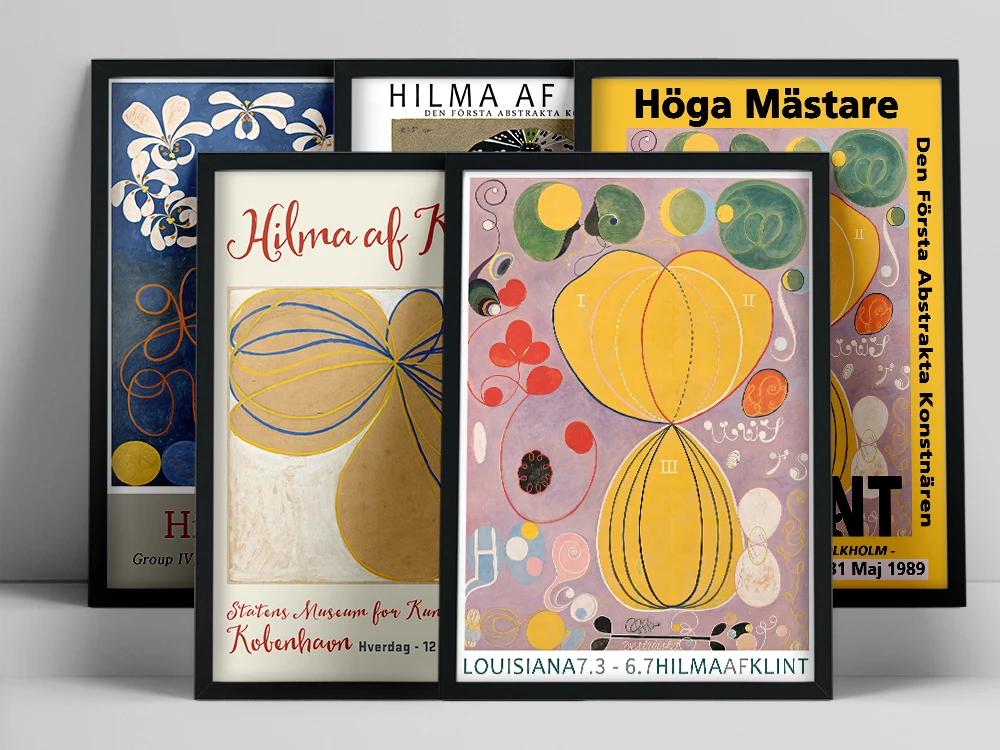 Swedish Hilma af Klint Exhibition Poster Vintage Colourful Abstract Canvas Painting Wall Art Prints Picture for Home Decoration