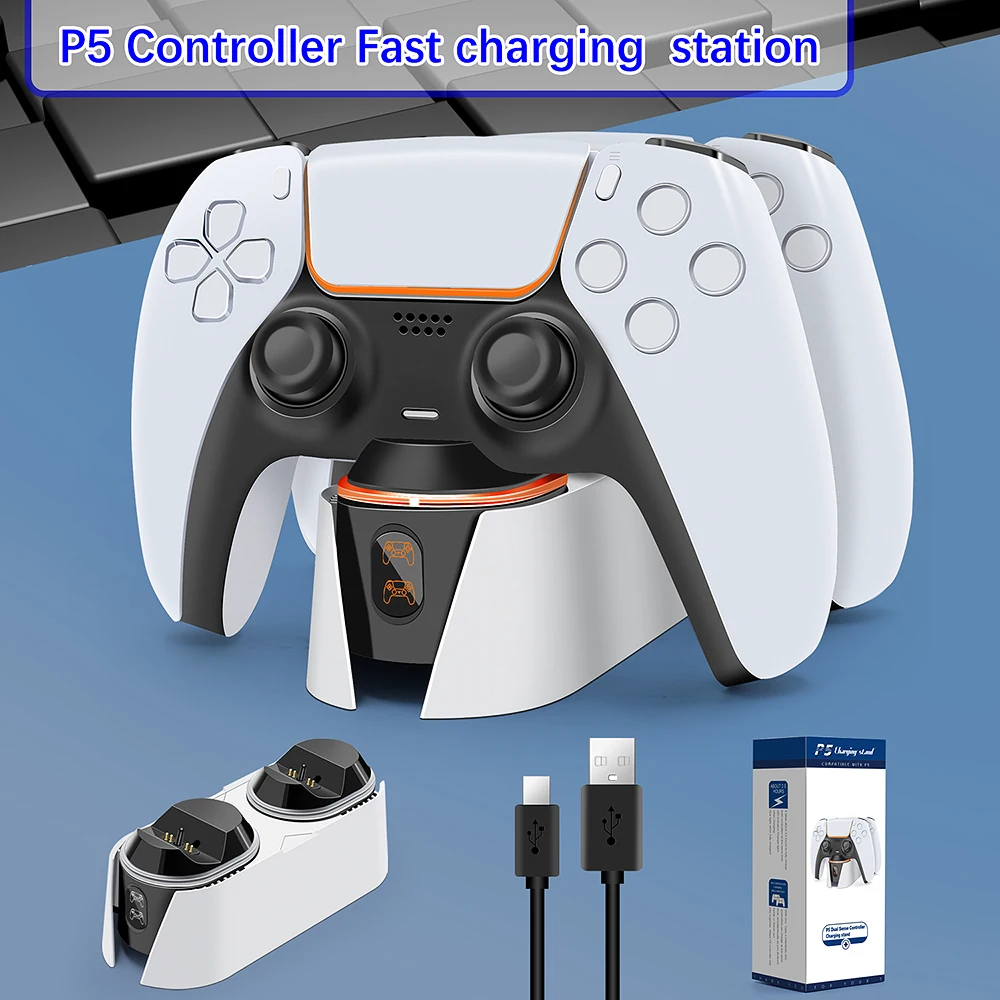 Estación de carga para controlador PS5, cargador de Joystick DualSense rápido de 5V 2A con luz LED de respiración para Playstation 5 Gampad