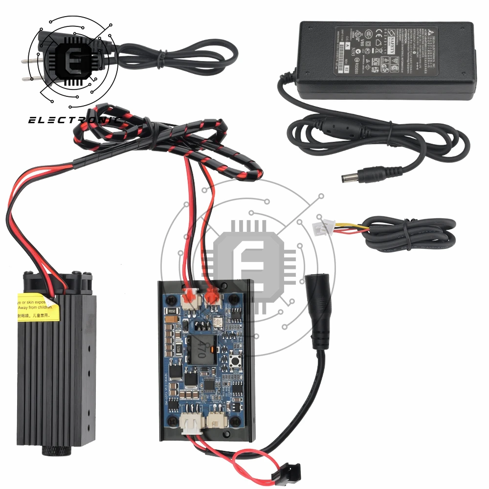 5w blu-ray 445nm com fonte de alimentação, ventilador de refrigeração, padrão americana, adequado para máquina de gravação a laser faça você mesmo, com adaptador de energia