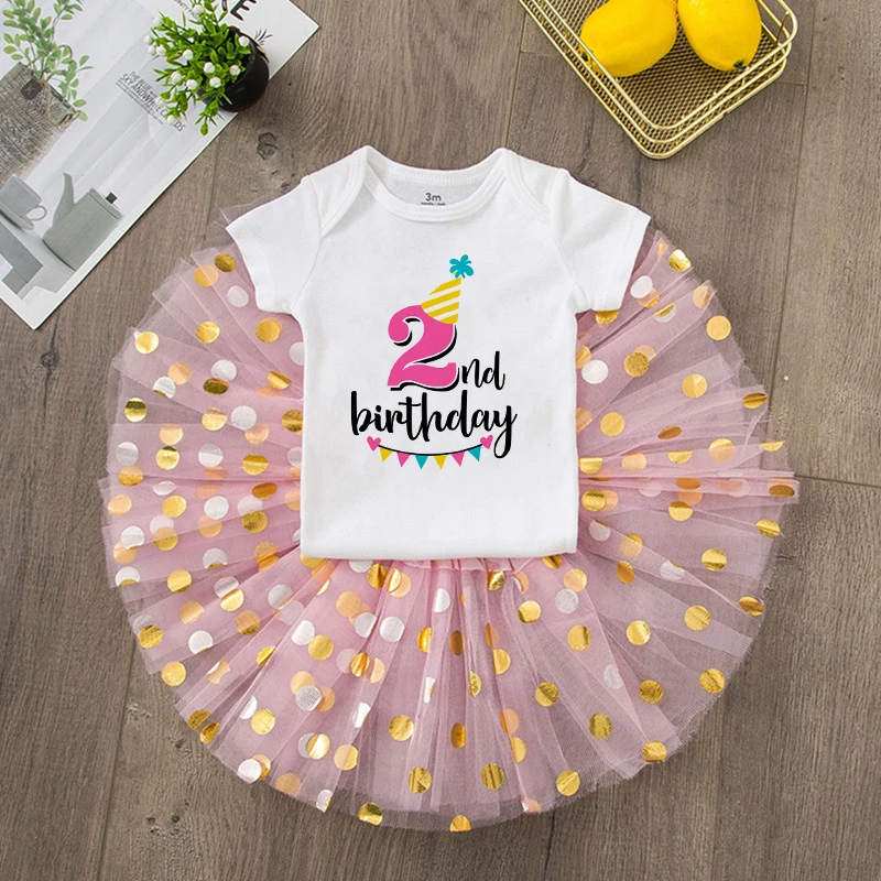 First Birthday Baby Girl Birthday Party Dress Cute Pink Tutu Cake Dresses + Romper Outfits Toddler Girls Summer Clothes Jumpsuit