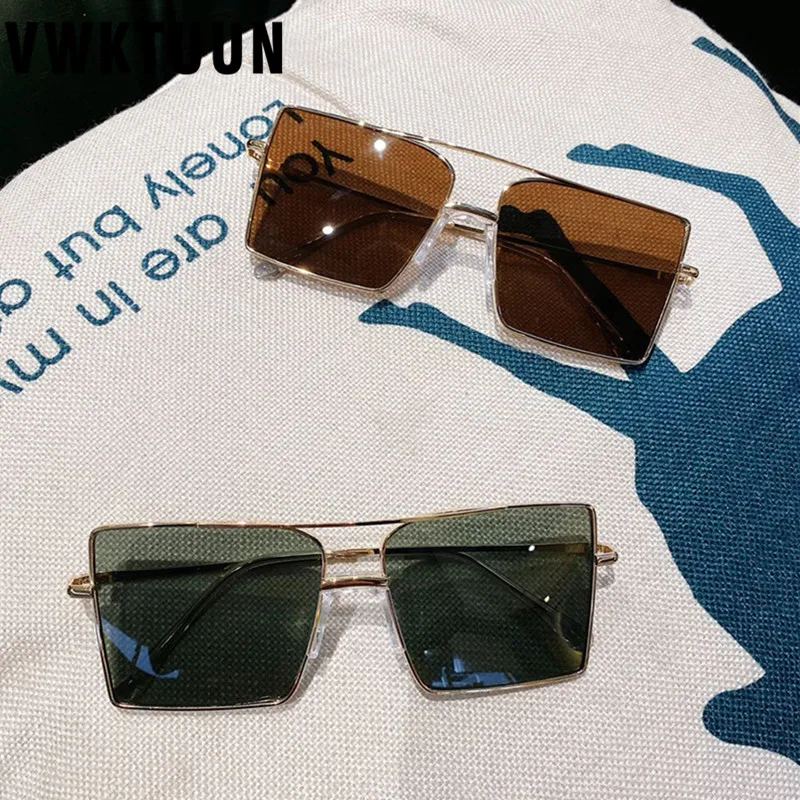 VWKTUUN Square Sunglasses Men Big Driving Sunglass Vintage Driver Sun glasses For Women Twin Beam ShadesMetal Frame Glasses