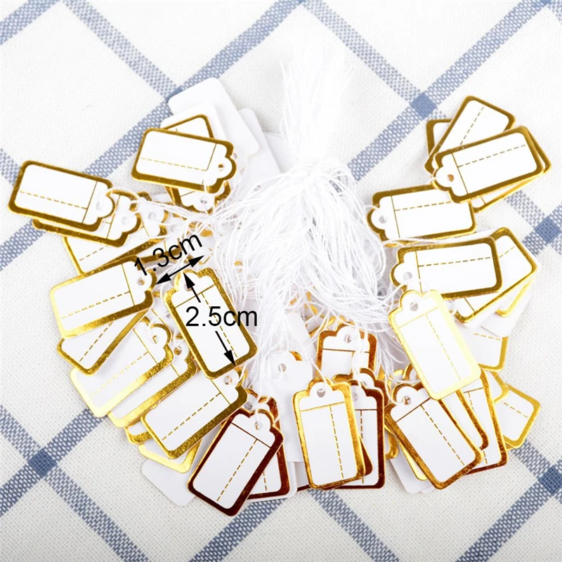 100pcs Jewelry String Cord Price Tags Custom Printing Blank Label Gold Silver Display Accessories Jewellery Store Label Paper