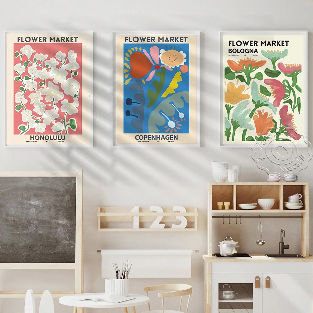 أمستردام بولونيا كوبنهاغن هونولولو سوق الزهور ملصق فني ، استريد ويلسون سلسلة سوق الزهور يطبع الرسومات ، ديكور المنزل #5