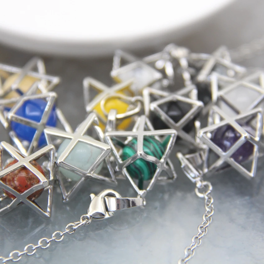 Merkaba Star Natural Stone Pendulum Crystal Pendant White Howlite Hematite Men Women Pendant Hexagram Necklaces Trendy Jewelry