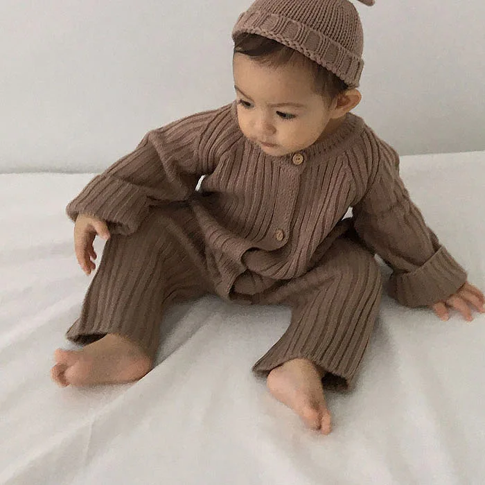 Spring Baby Boys And Girls Jumpsuits Newborn Baby Solid Color Long Sleeve Knitted Romper Toddler Kids Sweater Warm Clothing