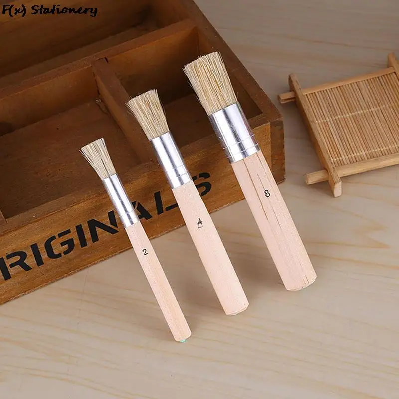 3pcs/Set Wooden Stencil Brush Chalk Paint Natural Pure Hog Bristle Brush Round Acrylic Oil Painting Detail Brushes