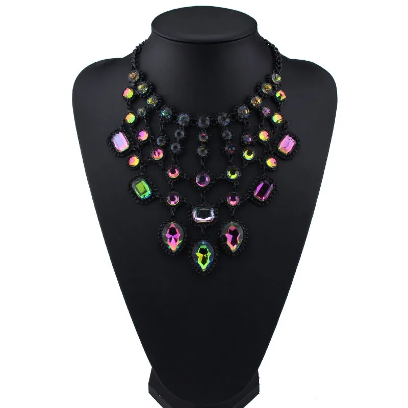 2024 ZA Multicolor Crystal Rhinestone Tassel Large Collar Choker Necklace Women Indian Ethnic Vintage Statement Necklace Jewelry