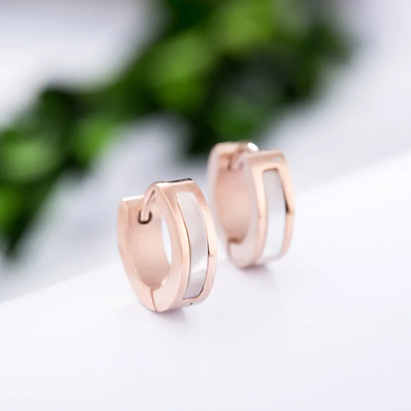 18KGP Rose Gold Color Titanium Steel Seashell Couple Rings Necklace Earrings Bracelet Women Fashion 316L Stainless Jewelry sets