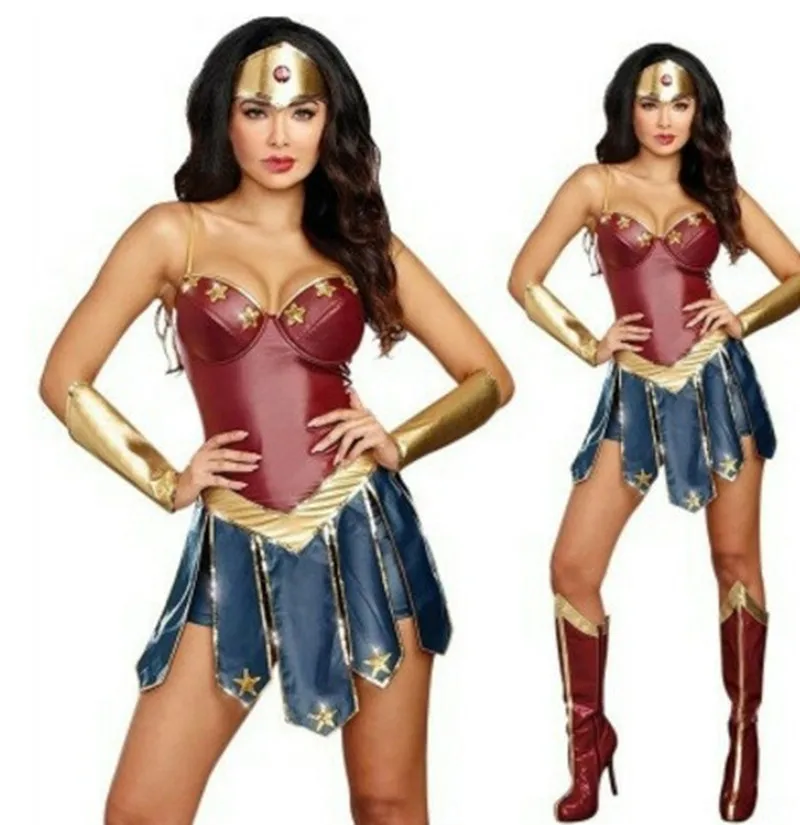 3pcs Halloween Roleplay Costume Sexy Women Dress Up Dress Cosplay Superhero Woman Cosplay Costume Festival Adult & Kids Clothing