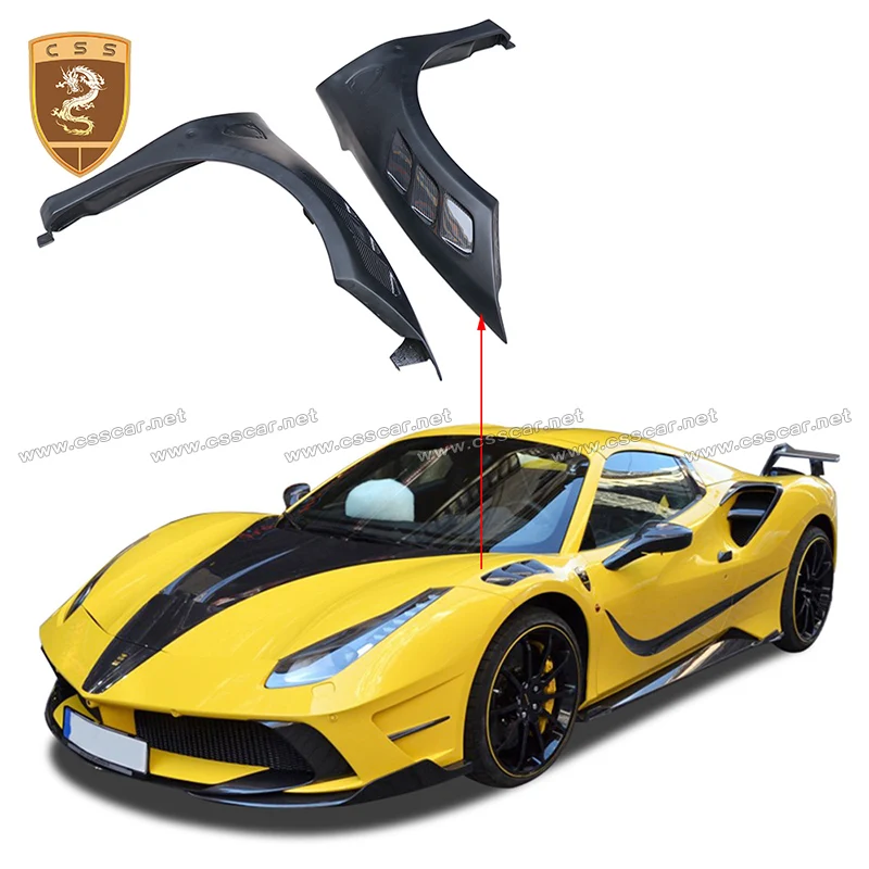 New Fashion Bright Black 3K Twill Full Carbon Fiber Car Fenders Fit For Ferrari-488 Spider Front Mudguards Decoration