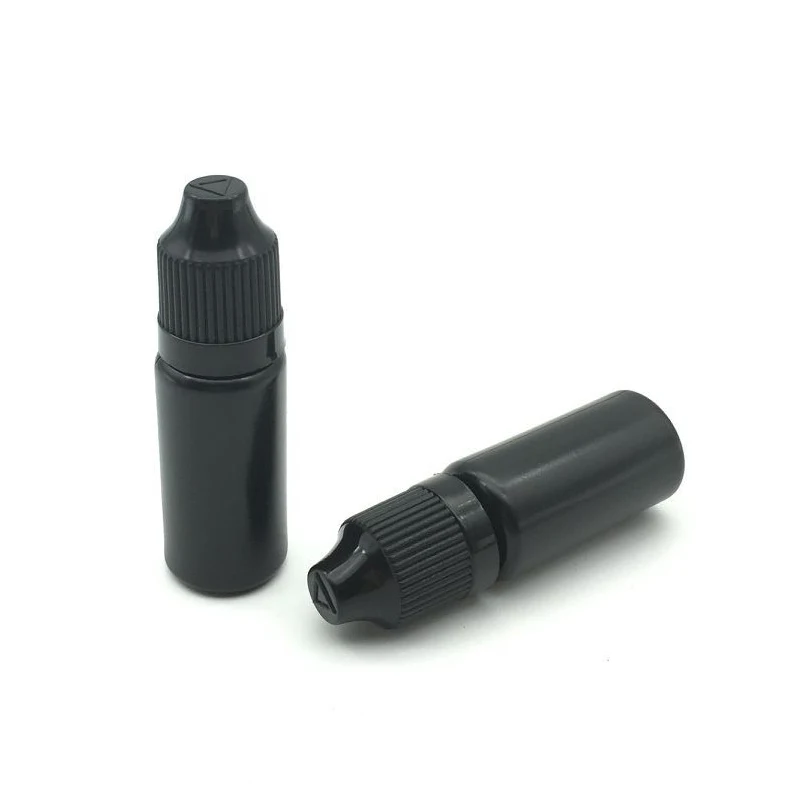 Gotero vacío de PE, botella de plástico suave con tapa a prueba de niños para líquido, color negro, 5ml, 10ml, 15ml, 30ml, 100 unidades