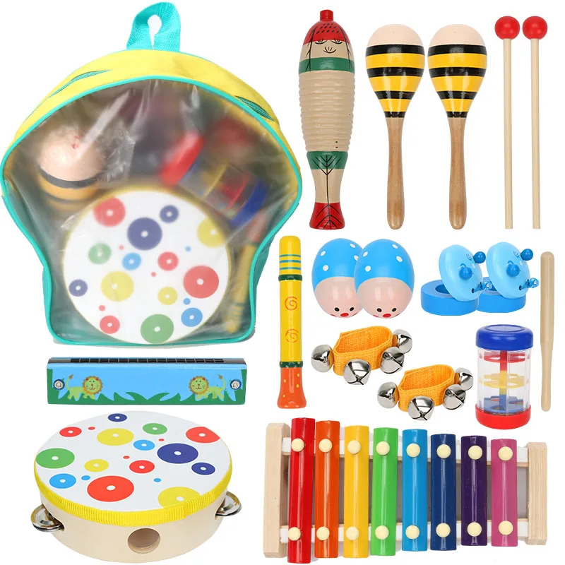 

10pcs Musical Instruments Toys Set for Toddlers Wooden Orff Musical Percussion Instruments Preschool Eco Friendly Drum Set