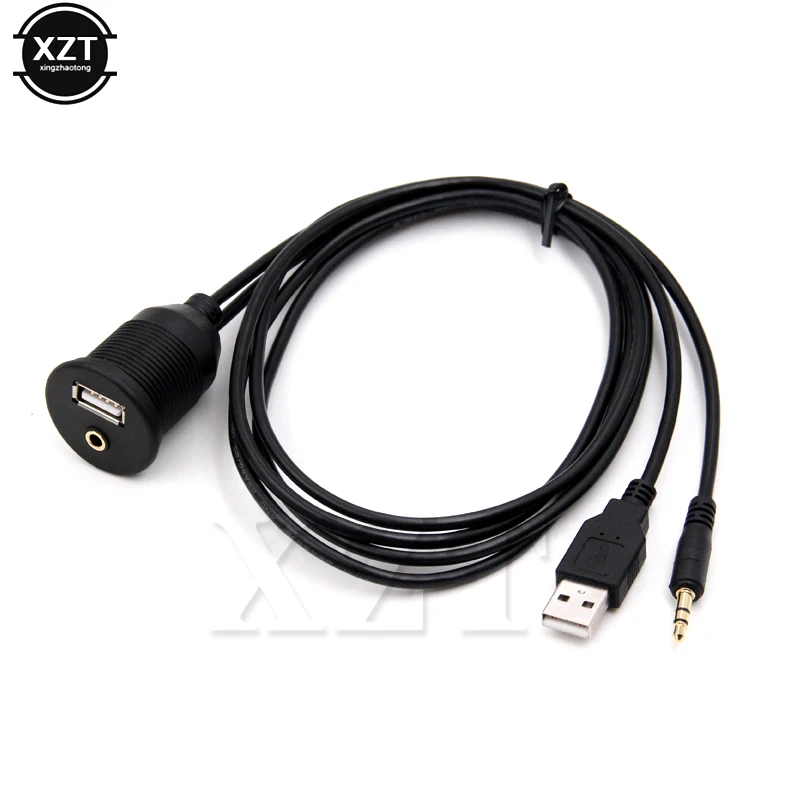 2m Car Dashboard USB Extension Cord Auto Moto USB 2.0 3.5mm Male to Female AUX Lead Cable Wire Line
