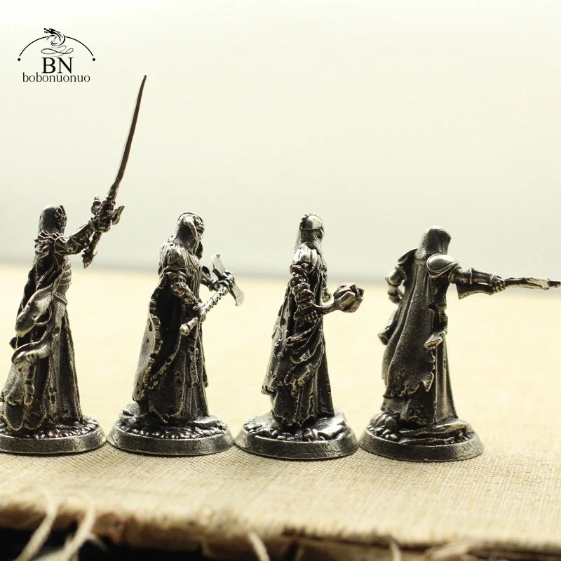 White Copper Japanese Shogunate Samurai Figurines Miniatures Vintage Metal Soldiers Model Statue Desktop Toy Ornament Decoration