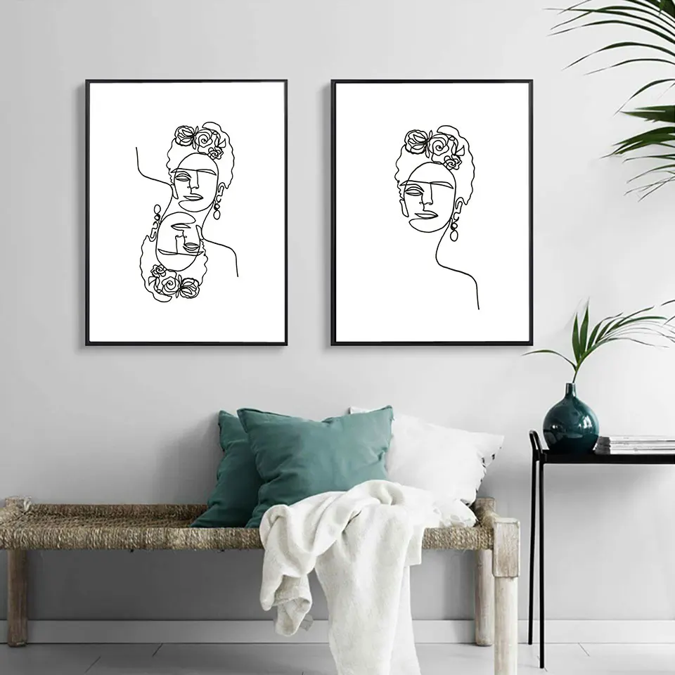 

Frida Minimalist Line Portrait Posters and Prints Canvas Painting Wall Art Canvas Pictures for Kids Living Room Home Decoration