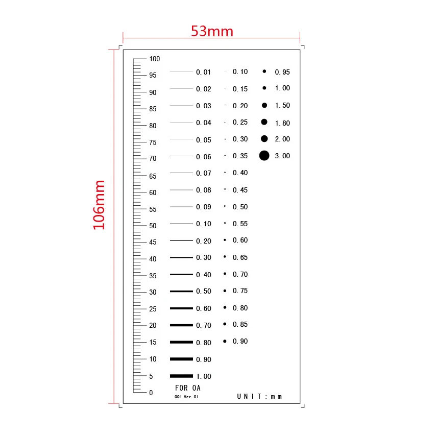 Diameter inspection standard Point gauge ruler Point wire gauge stain gauge stain card Film ruler caliper area gauge