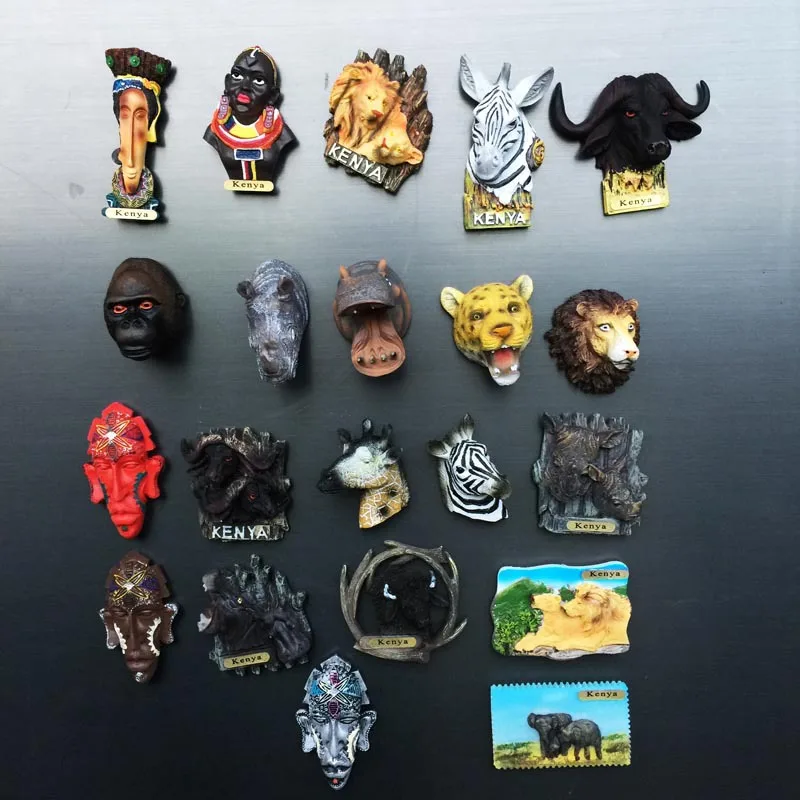 Kenya Decorative Magnets Souvenirs Lion Zebra Orangutan Hippo Leopard Rhinoceros Animal Head Figurines 3d Resin Magnet Fridge